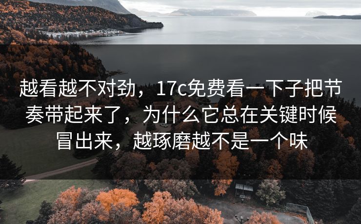 越看越不对劲,17c免费看一下子把节奏带起来了,为什么它总在关键时候冒出来,越琢磨越不是一个味 越看越不对劲,17c免费看一下子把节奏带起来了,为什么它总在关键时候冒出来,越琢磨越不是一个味