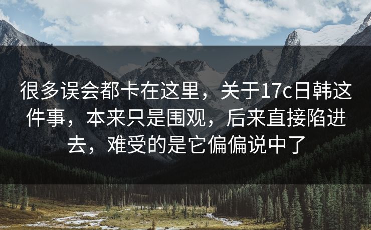 很多误会都卡在这里，关于17c日韩这件事，本来只是围观，后来直接陷进去，难受的是它偏偏说中了