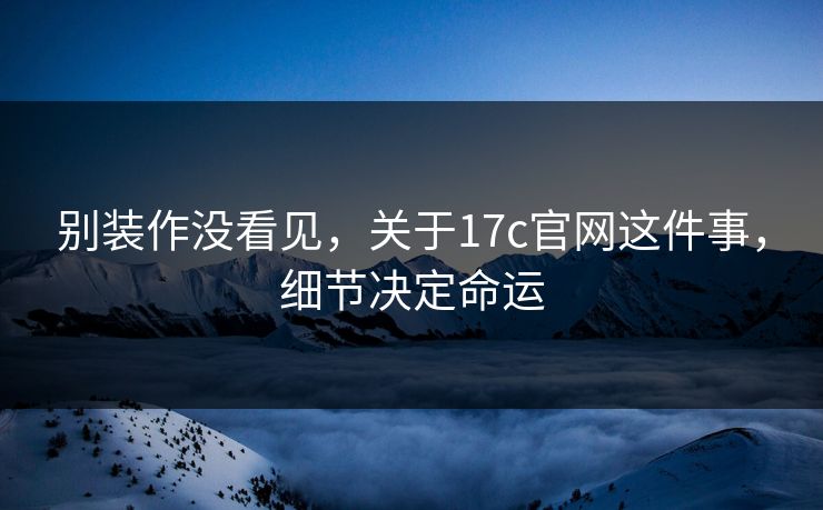 别装作没看见，关于17c官网这件事，细节决定命运
