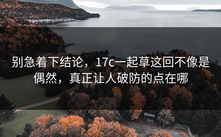 别急着下结论，17c一起草这回不像是偶然，真正让人破防的点在哪