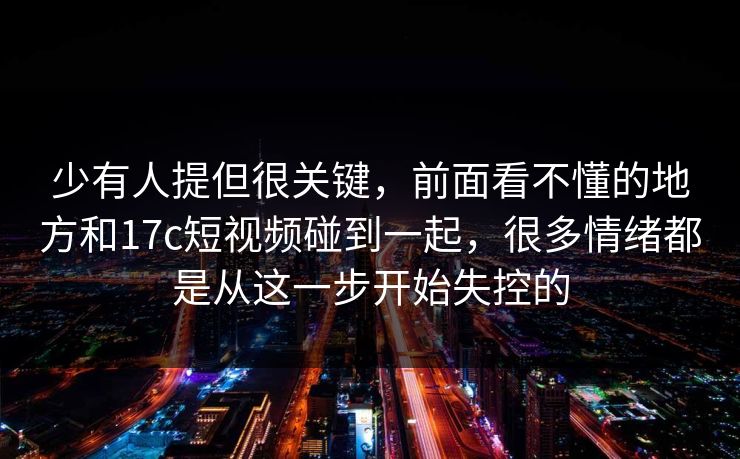 少有人提但很关键，前面看不懂的地方和17c短视频碰到一起，很多情绪都是从这一步开始失控的